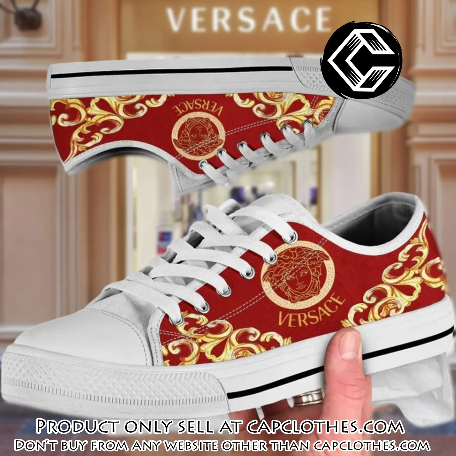 Versace medusa red golden low top canvas shoes luxury brand gifts for men women cc5229604